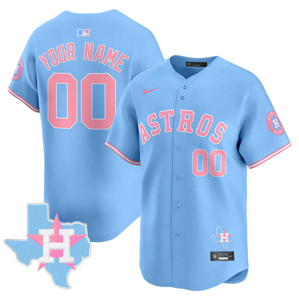 Youth Houston Astros Active Player Custom Light Blue Bubblegum Pink Limited Stitched Jersey